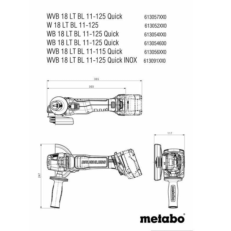 Metabo 18V Brushless 125 mm Angle Grinder with Brake & Lock Nut - Skin WB18LTBL11-125QUICK tool-junction-nz