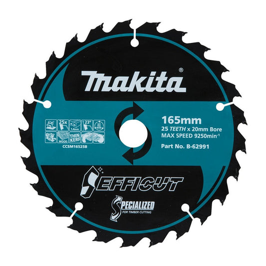 Makita EFFICUT 165mm 20mm 25T Wood Cutting Blade B-62991 tool-junction-nz