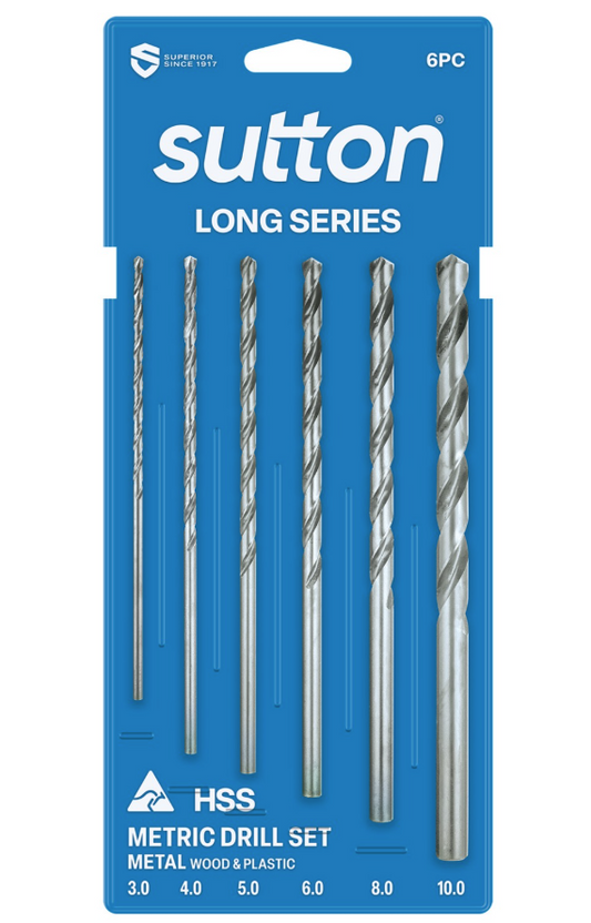 Sutton Tools DRILL D110 SET LONG ANSI B94-11 HSS 3,4,5,6,8 &10MM 6PC