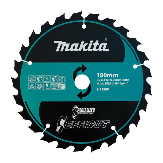 Makita EFFICUT 190mm 20mm 25T Wood Cutting Blade E-11209 tool-junction-nz