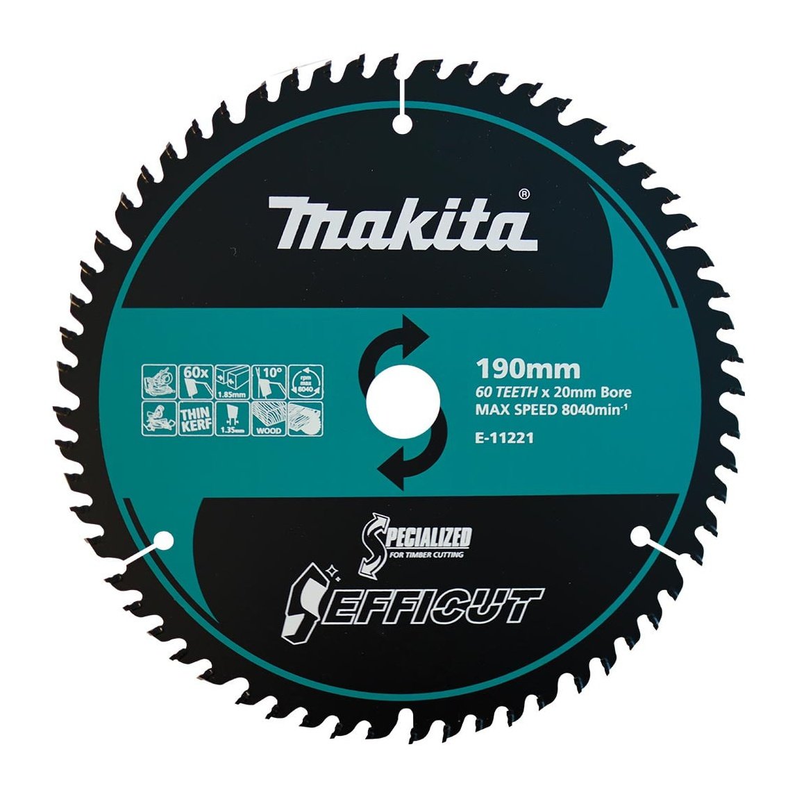 Makita EFFICUT 190mm 20mm 60T Wood Cutting Blade E-11221 tool-junction-nz