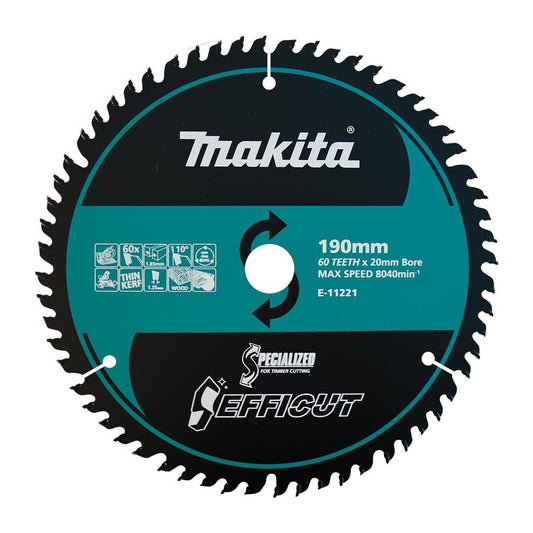 Makita EFFICUT 190mm 20mm 60T Wood Cutting Blade E-11221 tool-junction-nz