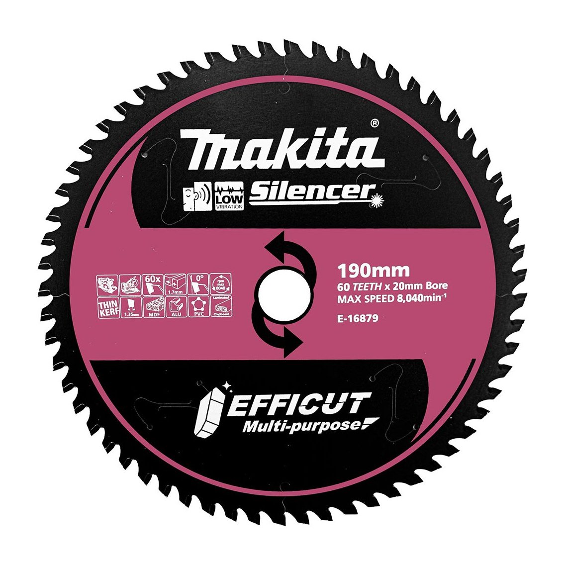 Makita EFFICUT 190mm 20/15.88mm 60T 0° Triple Chip Multi-Purpose Blade E-16879 tool-junction-nz