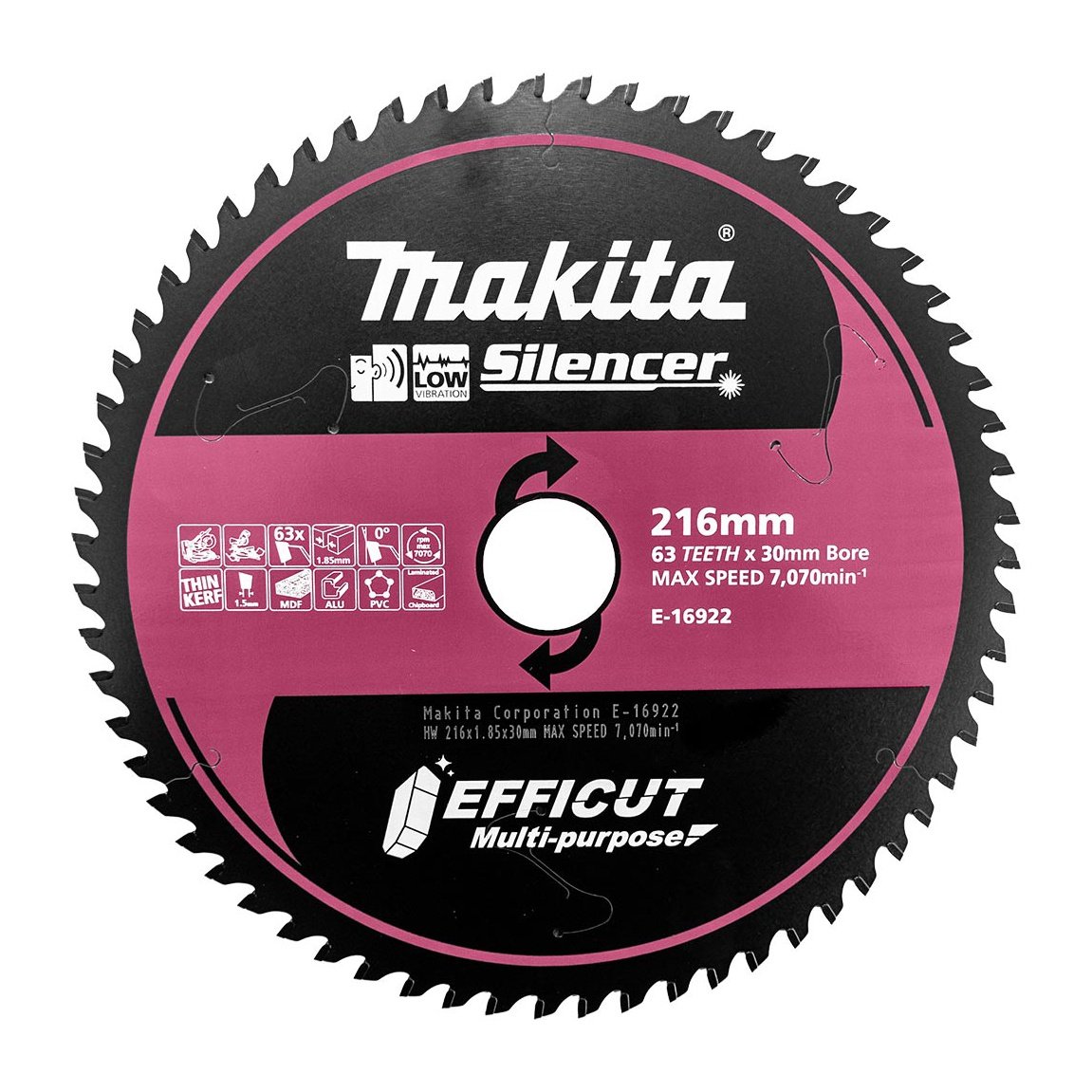 Makita EFFICUT 216mm 30/25.4mm 63T 0° Triple Chip Multi-Purpose Blade E-16922 tool-junction-nz