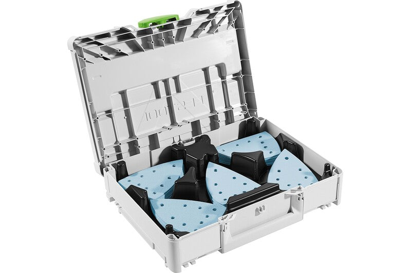 Festool Delta sandpaper assortment abrasives organized in a Systainer