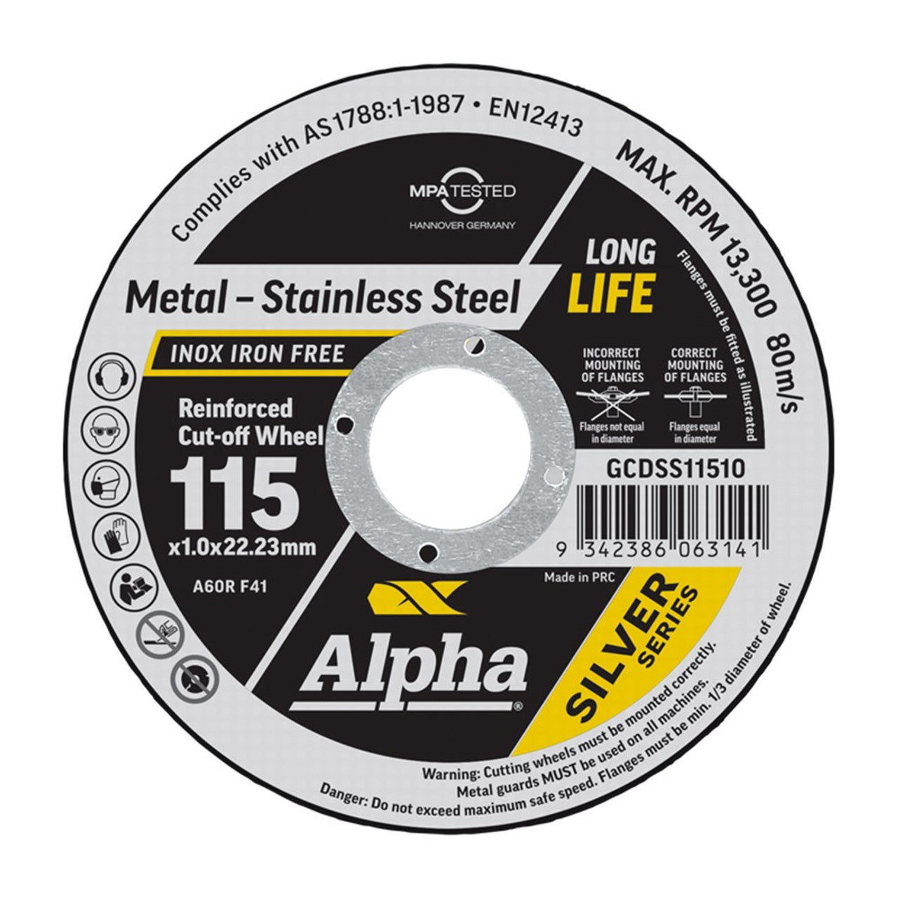 Alpha Maxabrase Cutting Disc - Inox Stainless 115 x 1.0mm Silver Series