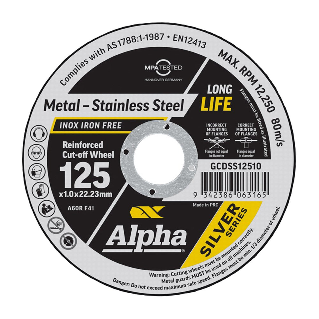 Alpha Maxabrase Cutting Disc - Inox Stainless 125 x 1.0mm Silver Series