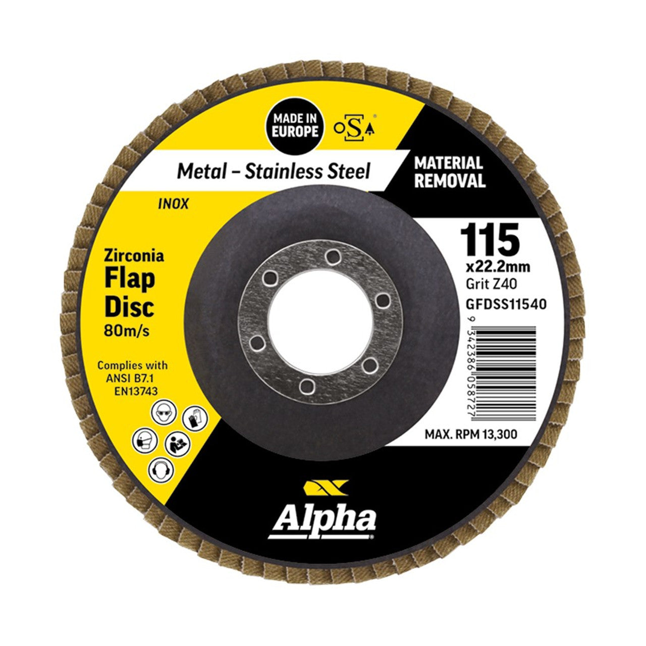 Alpha Maxabrase Flap Disc - Inox Stainless 115mm x ZK40 Grit Silver Series