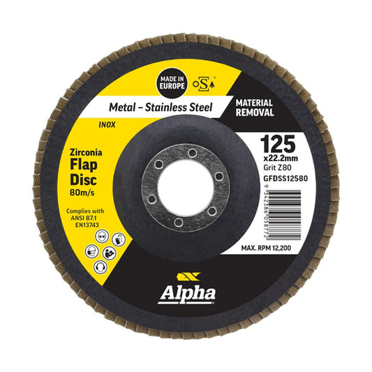 Alpha Maxabrase Flap Disc - Inox Stainless 125mm x ZK80 Grit Silver Series