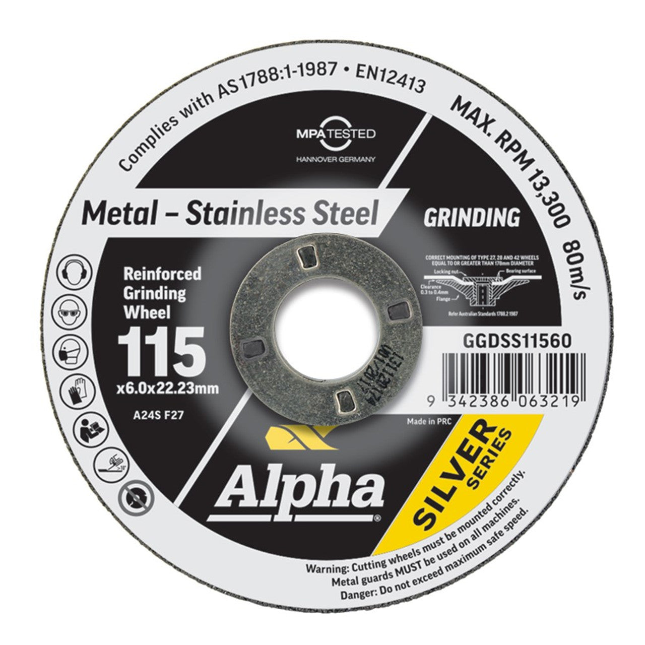 Alpha Maxabrase Grinding Disc - Inox Stainless 115 x 6.0mm Silver Series