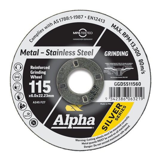 Alpha Maxabrase Grinding Disc - Inox Stainless 115 x 6.0mm Silver Series