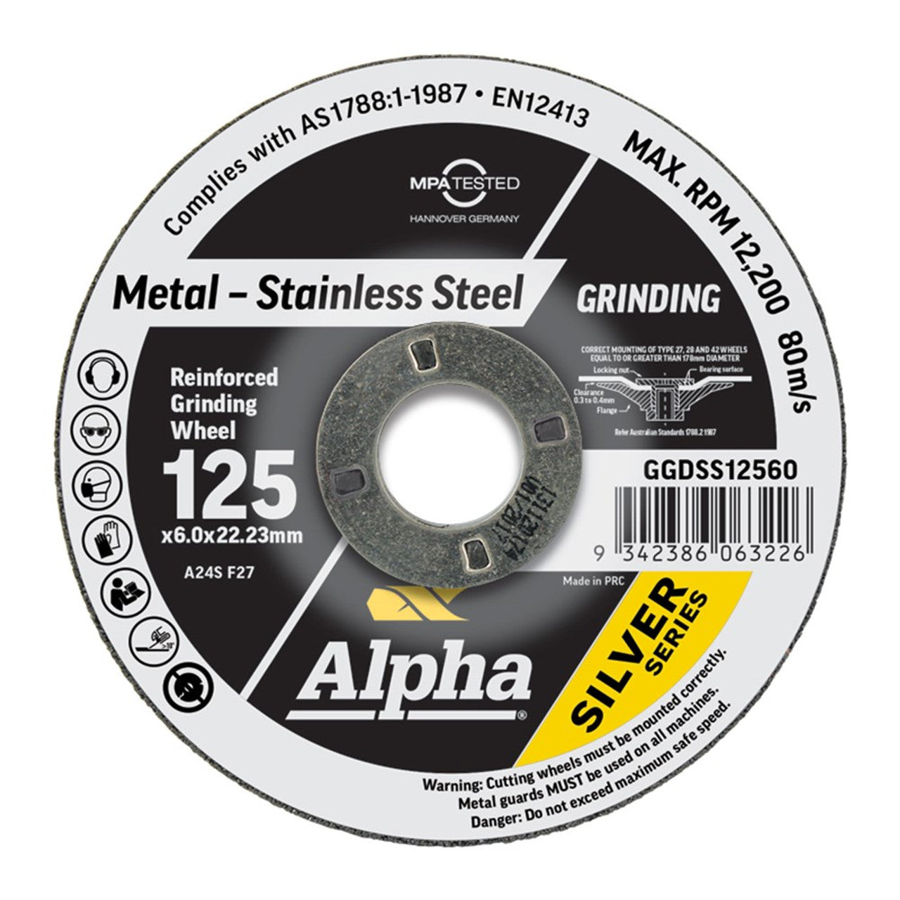 Alpha Maxabrase Grinding Disc - Inox Stainless 125 x 6.0mm Silver Series