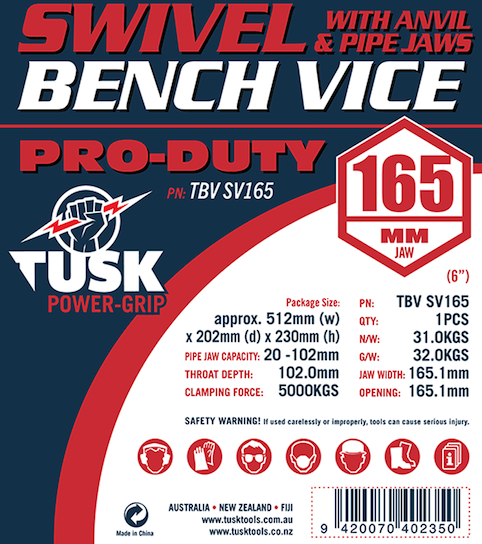Tusk Swivel Bench Vice with Anvil and Pipe Jaws 165mm (7") Red