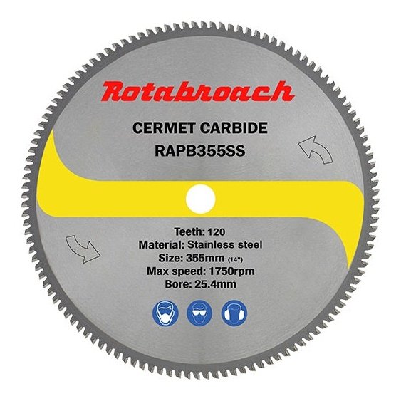 Rotabroach RAP355SS 355mm CERMET CARBIDE SAW BLADE FOR STAINLESS STEEL 120 TEETH tool-junction-nz