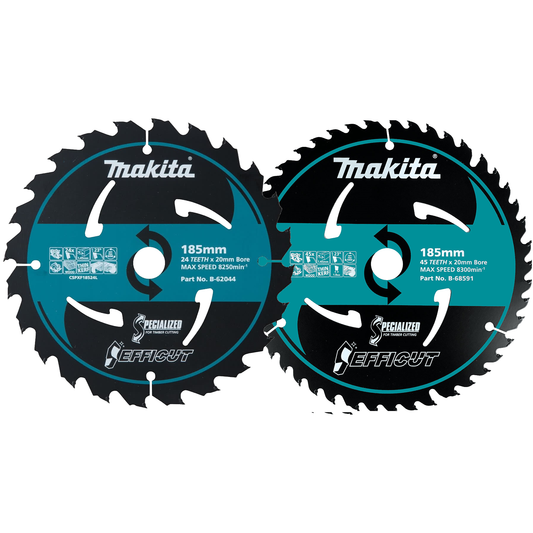 Makita EFFICUT Twin Pack 185mm 20mm 24T & 45T Wood Cutting Blade E-11807 tool-junction-nz