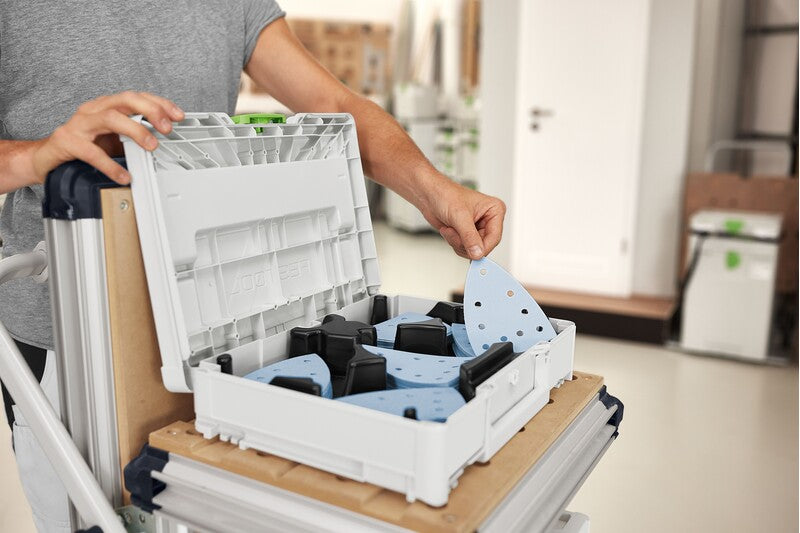 Festool Delta sandpaper assortment abrasives organized in a Systainer