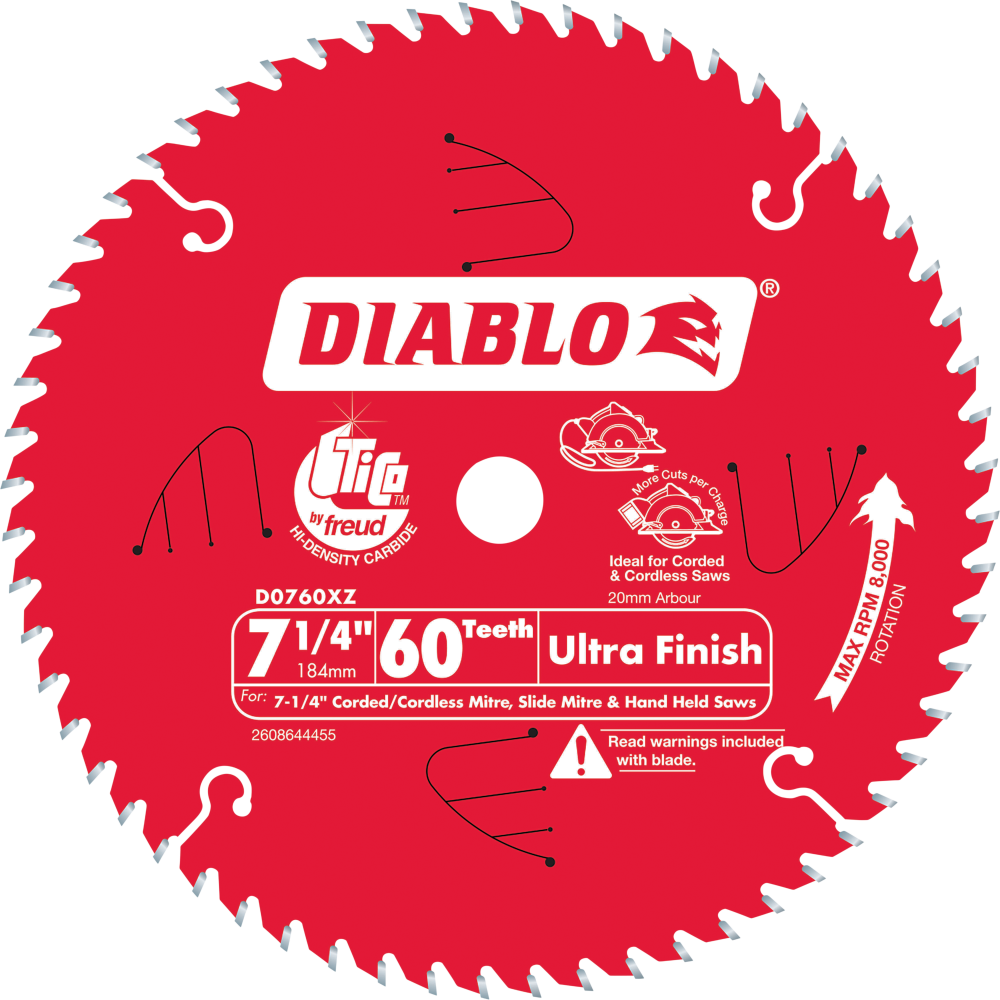 Diablo 7.25 in. / 184mm 60T Ultra Finish Saw Blade tool-junction-nz