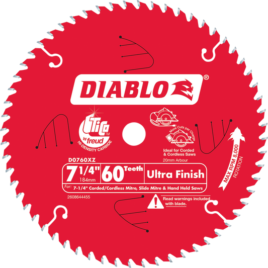 Diablo 7.25 in. / 184mm 60T Ultra Finish Saw Blade tool-junction-nz