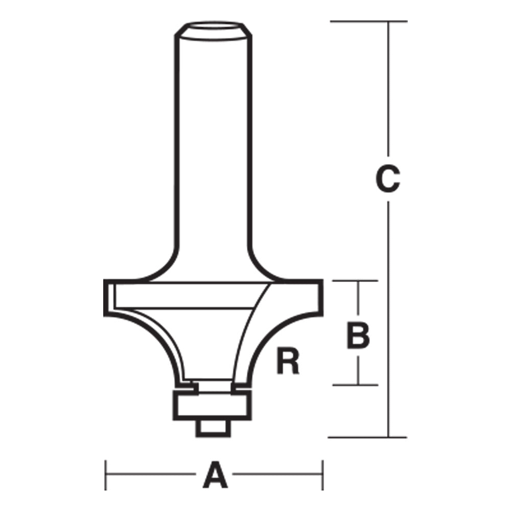 ROUNDING OVER BIT 7.9MM RAD. TCT, 2 FLT 1/2 SHK W/PILOT t510b1-2