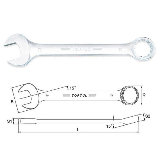 STANDARD COMBINATION WRENCH 15° OFFSET 45MM - 80MM