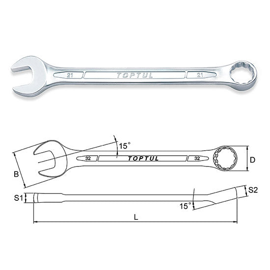 STANDARD COMBINATION WRENCH 15° OFFSET 6MM - 43MM