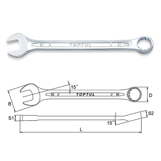 STANDARD COMBINATION WRENCH 15° OFFSET 6MM - 43MM