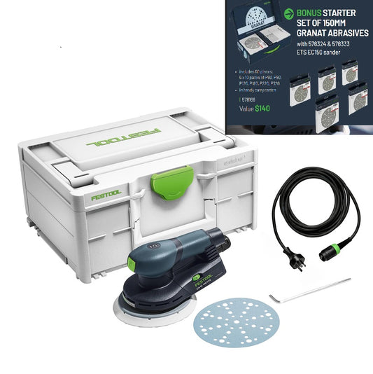 FESTOOL ETS EC 150/3 EQ-PLUS BRUSHLESS LOW PROFILE FINISHING SANDER (576324) ** Bonus Deal **