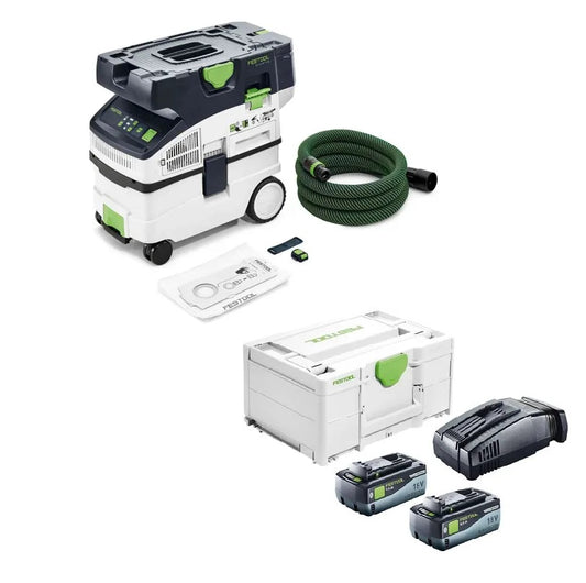 Festool Cordless Mobile Dust Extractor CTLC MIDI I 8Ah Kit With 8Ah Batteries & Charger (577066-Kit-8)