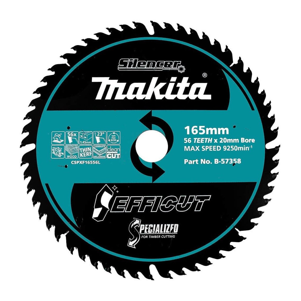 Makita EFFICUT 165mm 20mm 56T Wood & Melamine Cutting Blade B-57358 tool-junction-nz