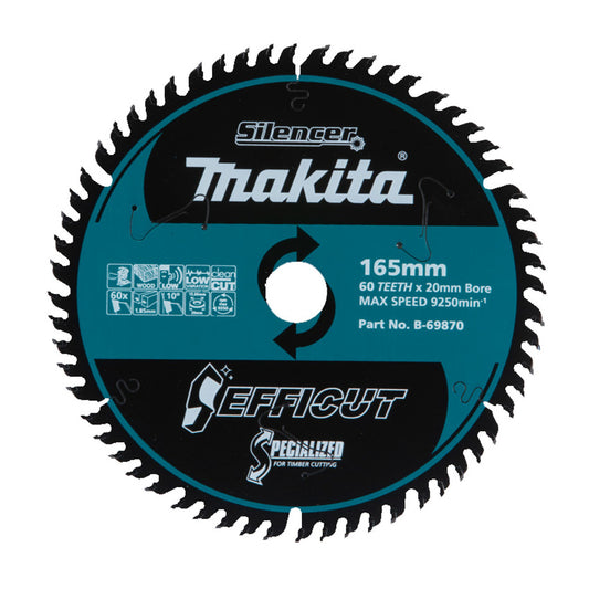 Makita EFFICUT 165mm 20mm 60T Wood Cutting Blade B-69870 tool-junction-nz