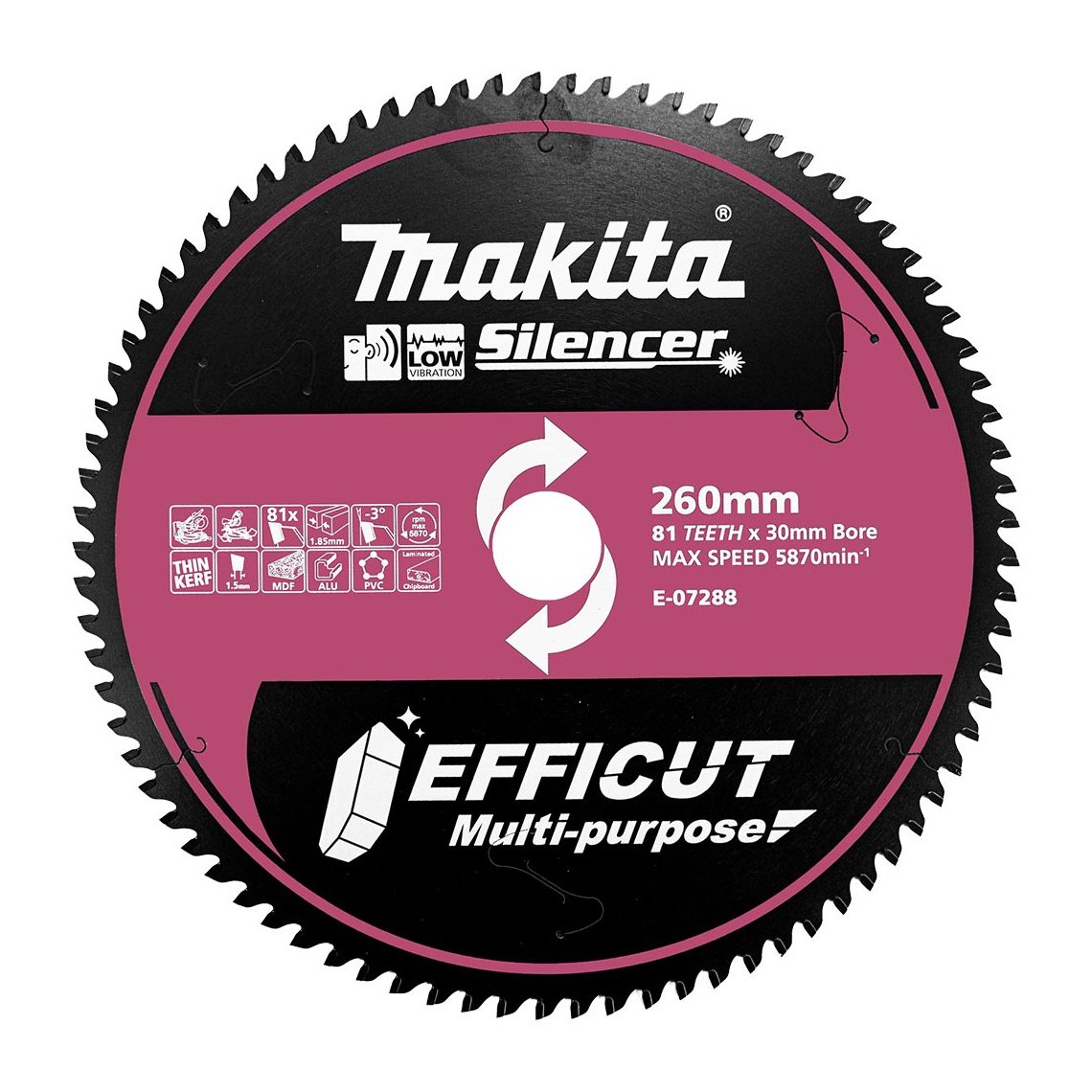 Makita EFFICUT 260mm 30/25.4mm 81T -3° Triple Chip Multi-Purpose Blade E-07288 tool-junction-nz