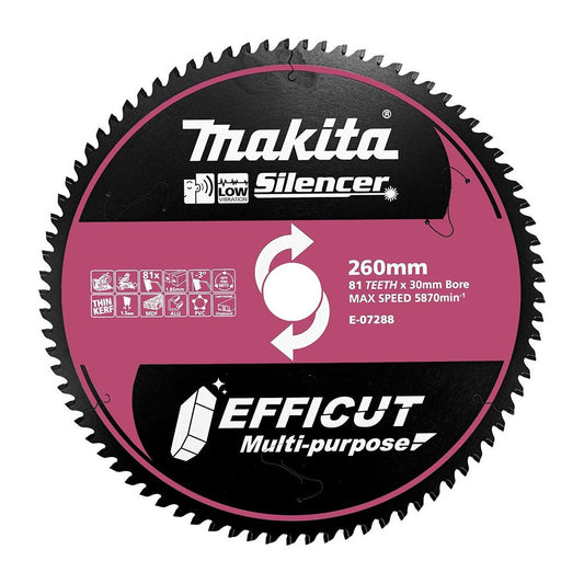 Makita EFFICUT 260mm 30/25.4mm 81T -3° Triple Chip Multi-Purpose Blade (E-07288)