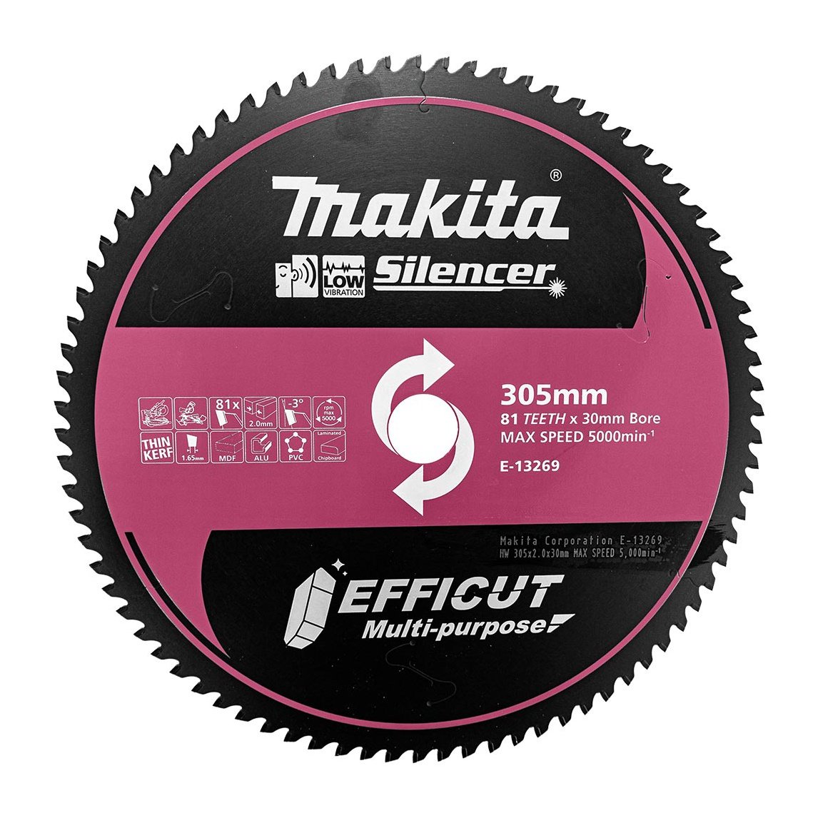 Makita EFFICUT 305mm 30/25.4mm 81T -3° Triple Chip Multi-Purpose Blade E-13269 tool-junction-nz