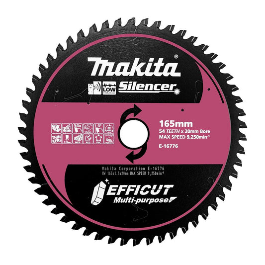 Makita EFFICUT 165mm 20/15.6mm 54T -3° Triple Chip Multi-Purpose Blade E-16776 tool-junction-nz