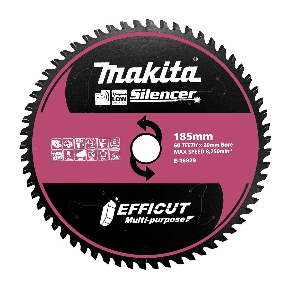 Makita EFFICUT 185mm 20/15.88mm 60T 0° Triple Chip Multi-Purpose Blade E-16829 tool-junction-nz