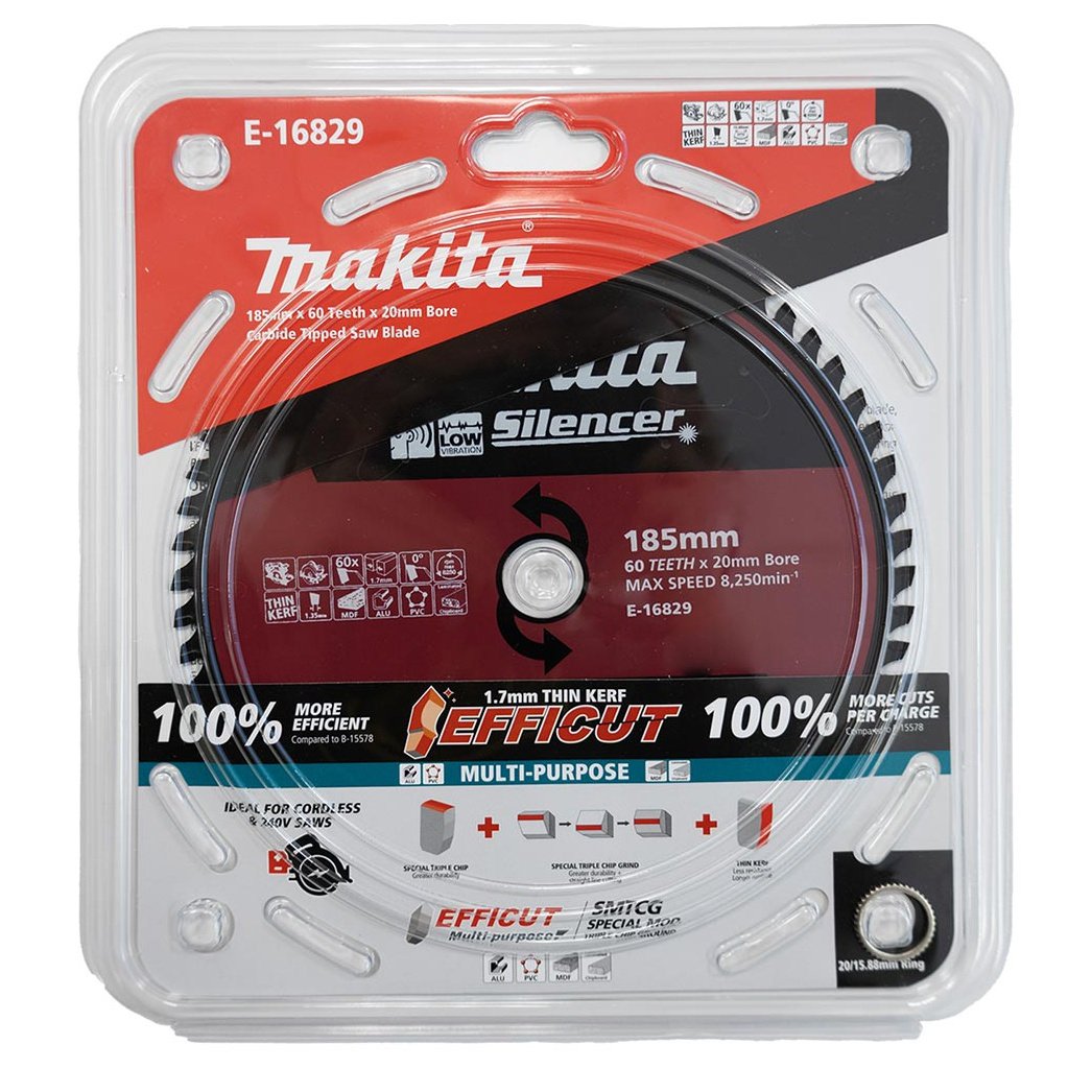 Makita EFFICUT 185mm 20/15.88mm 60T 0° Triple Chip Multi-Purpose Blade E-16829 tool-junction-nz