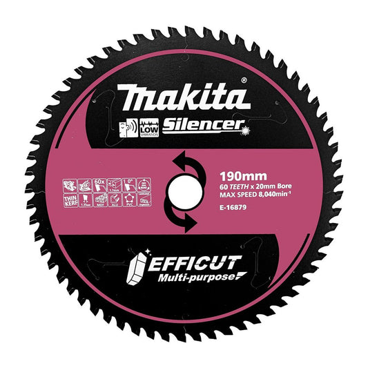 Makita EFFICUT 190mm 20/15.88mm 60T 0° Triple Chip Multi-Purpose Blade E-16879 tool-junction-nz