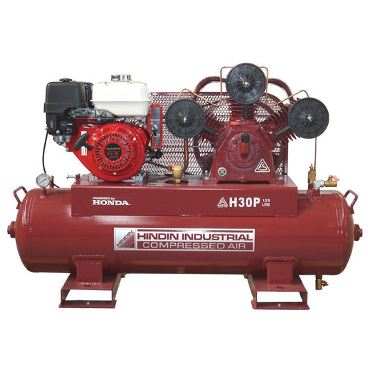 Hindin Industrial H30PE 6kW (8HP) 125L Honda Petrol Belt Drive Compressor With Electric Start