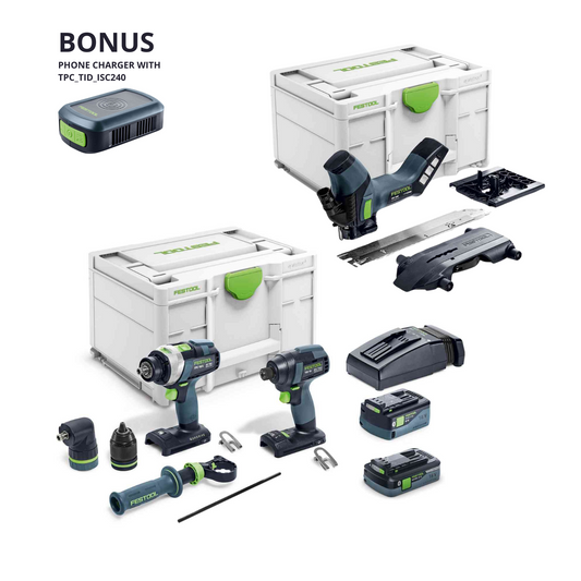 Festool Limited Cordless Drill, Impact Driver and Insulation Saw Combo Kit TPC 18/4, TID 18 Plus ISC 240