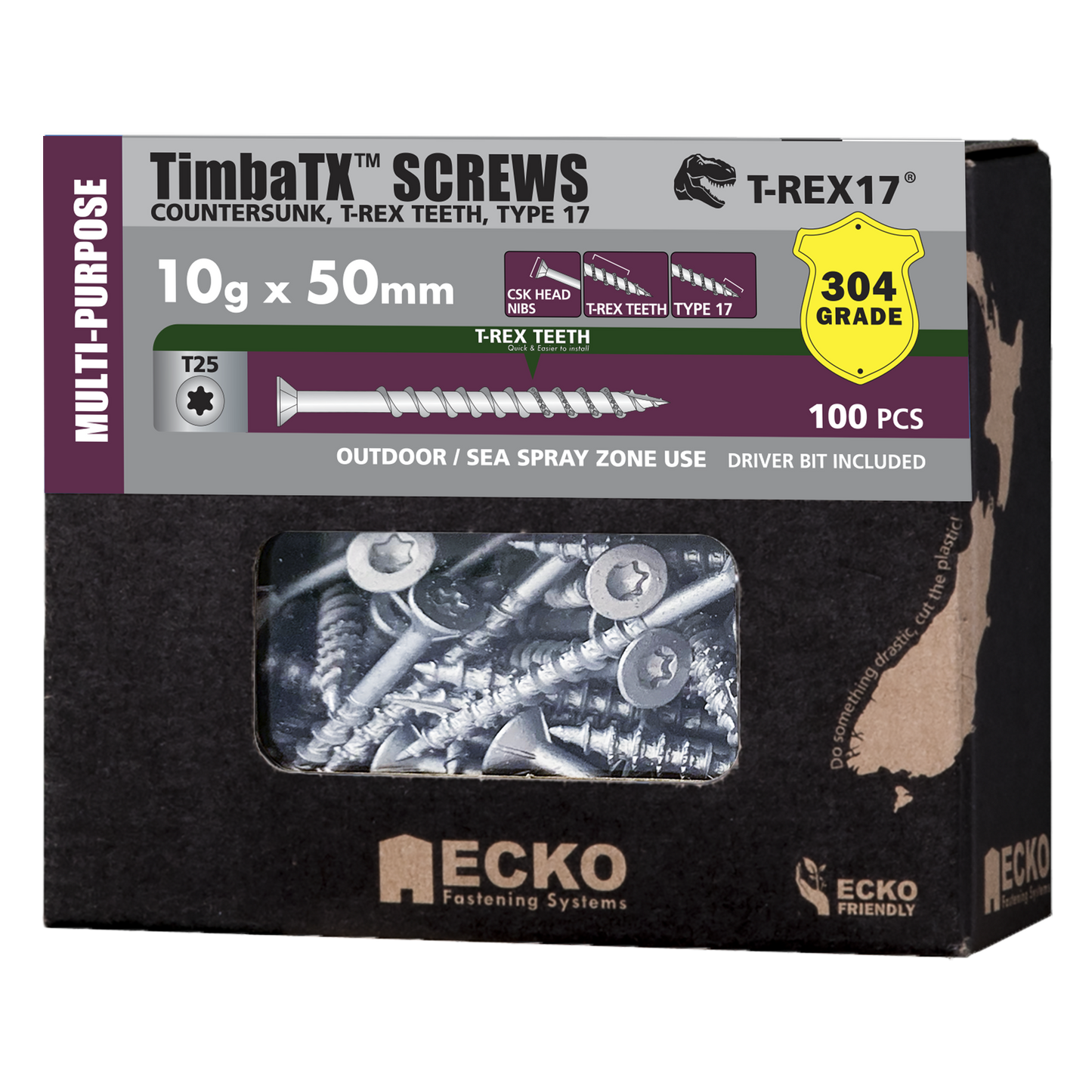 TimbaTX Screw SS304 T-REX17 10Gx65 100-300 Pk tool-junction-nz
