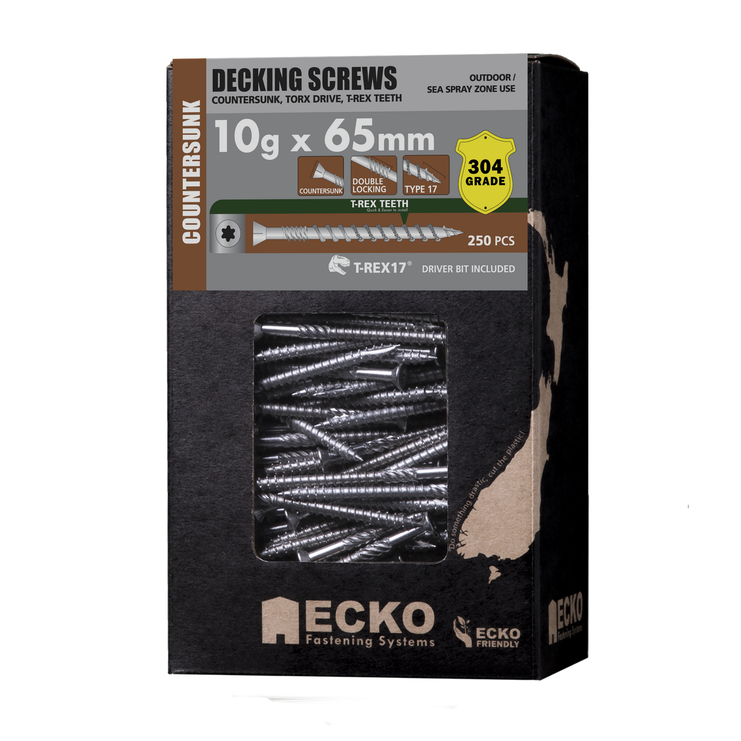 Decking Screw CSK SS304 10Gx75 T-REX17 (50-1000 Pk)