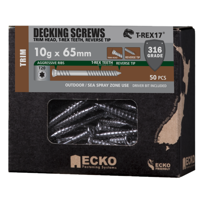 Decking Screws Trim Head SS316 10Gx65 50-1000 Pk tool-junction-nz