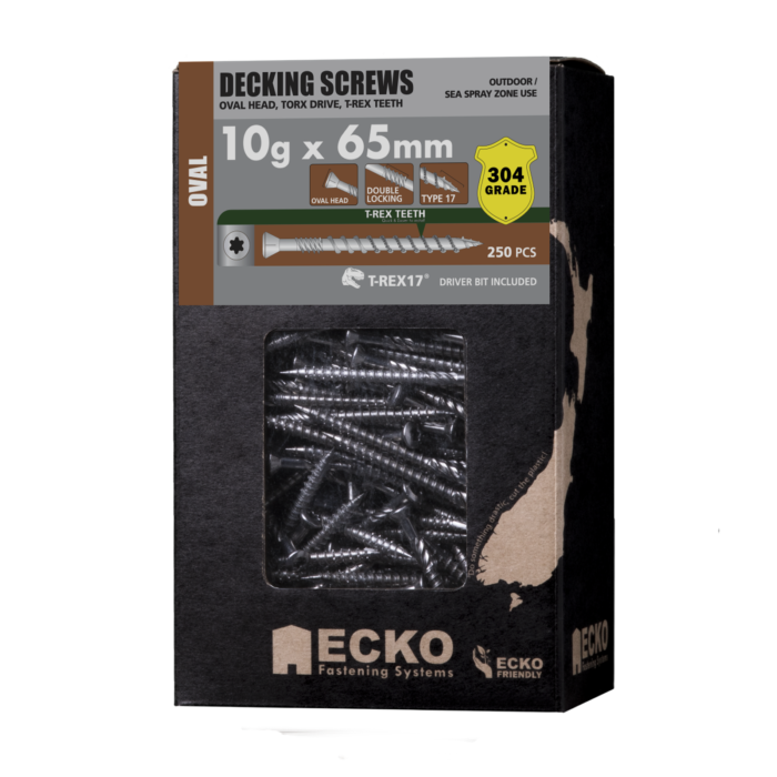 Decking Screw Oval Head SS304 10Gx65 T-REX17 (50-1000 Pk)