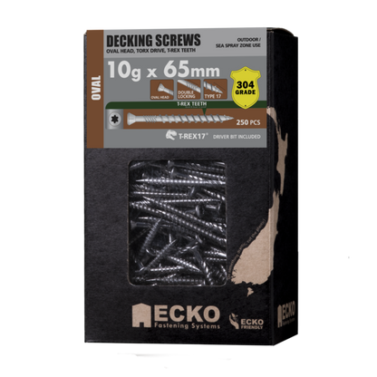 Decking Screw Oval Head SS304 10Gx65 T-REX17 (50-1000 Pk)