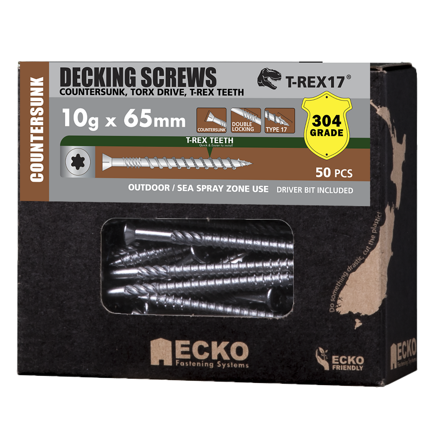 Decking Screw CSK SS304 10Gx75 T-REX17 (50-1000 Pk)