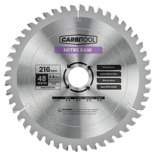 Carbitool Mitre Saw Blade 216mm x 60T x 30mm x 2.8mm TCT BMN2163060