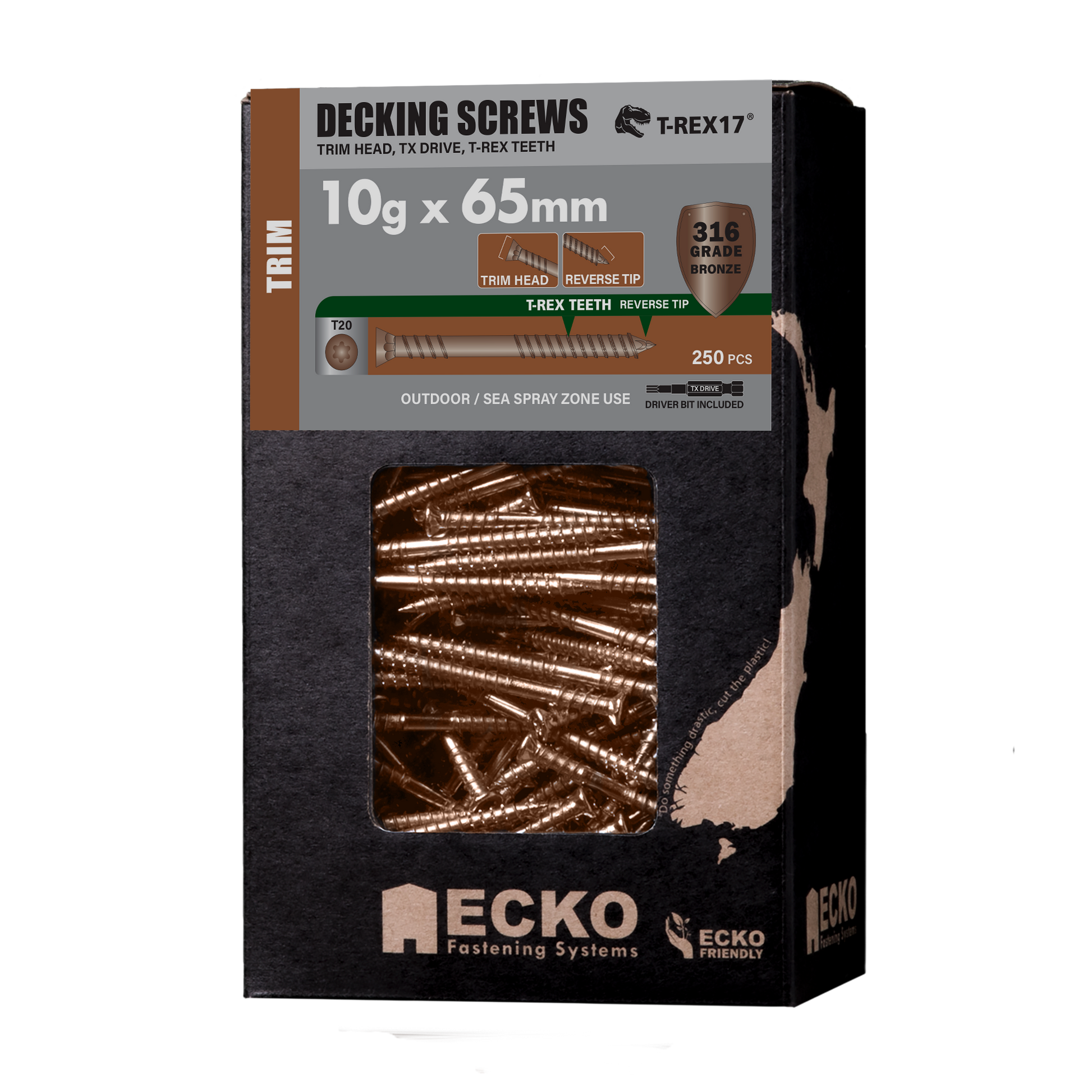 Decking Screws Trim Head SS316 10Gx65 Bronze 250 Pk tool-junction-nz