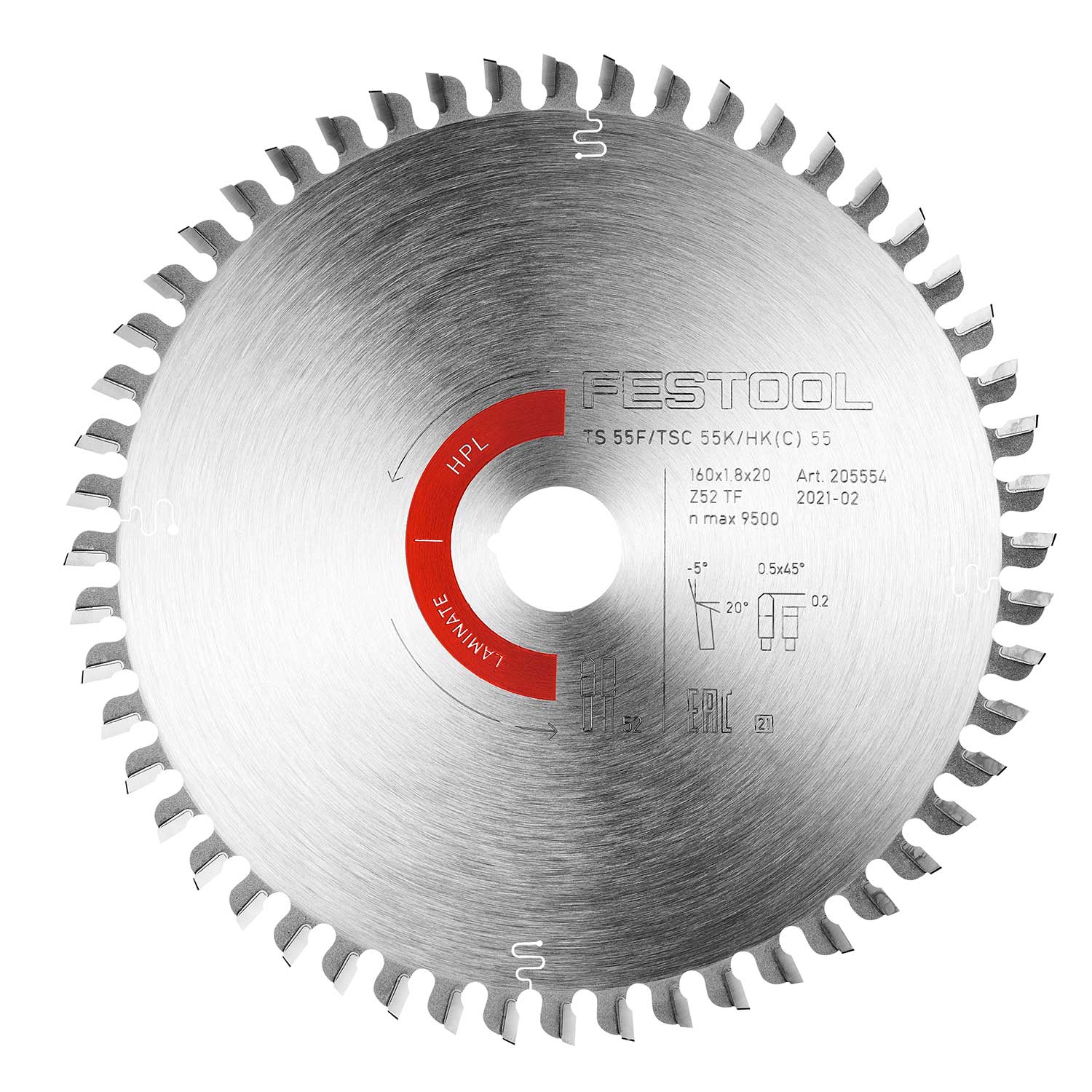 FESTOOL 205554 SAW BLADE LAMINATE/HPL HW 160x1,8x20 TF52