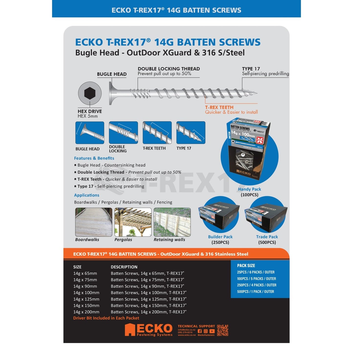 Batten Screw XGuard 14Gx90 T-REX17 25-500 Pk tool-junction-nz